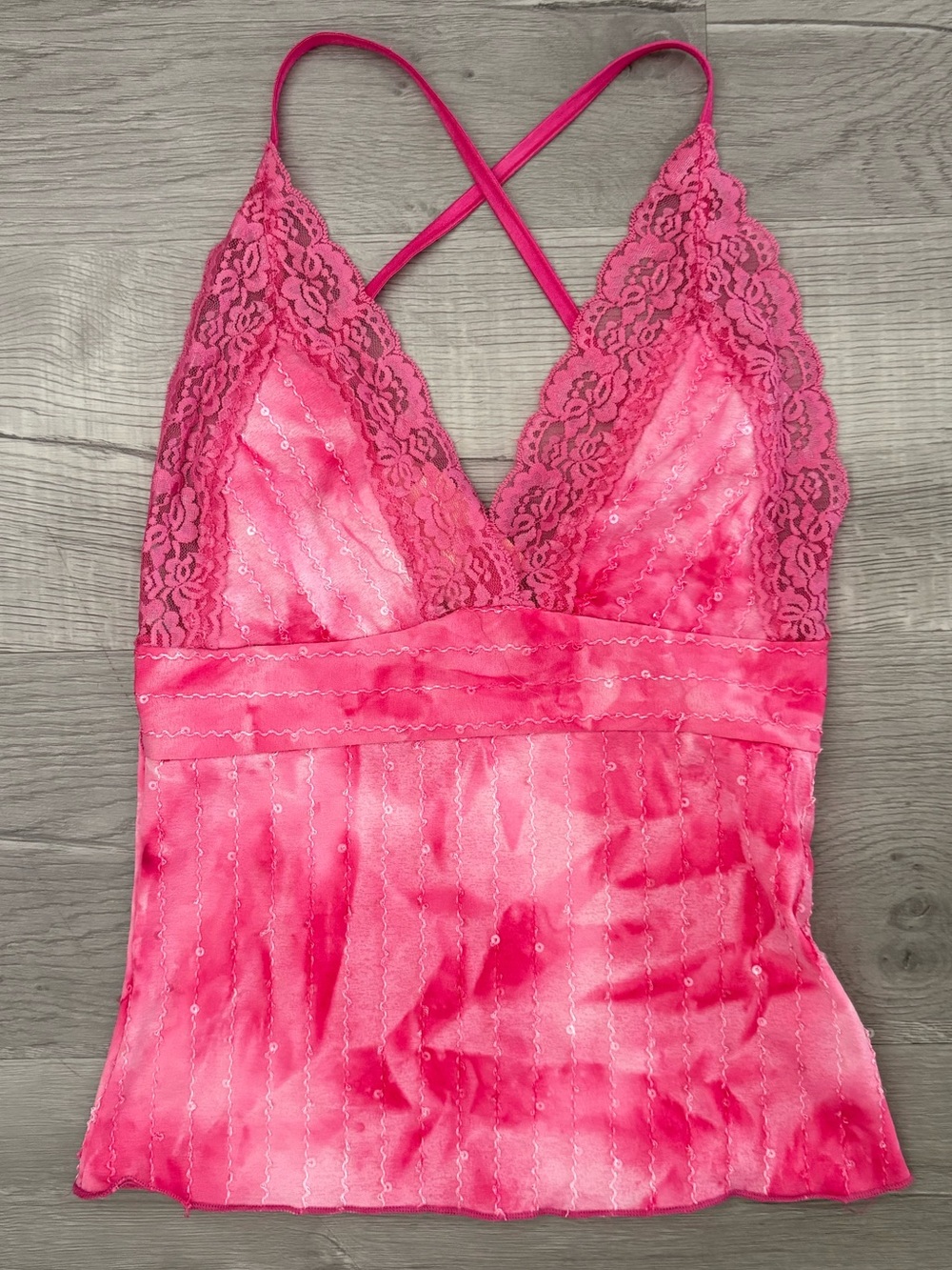 Vintage Y2K Forever 21 NWT Pink Lace Trim V-Neck Cami Top Small